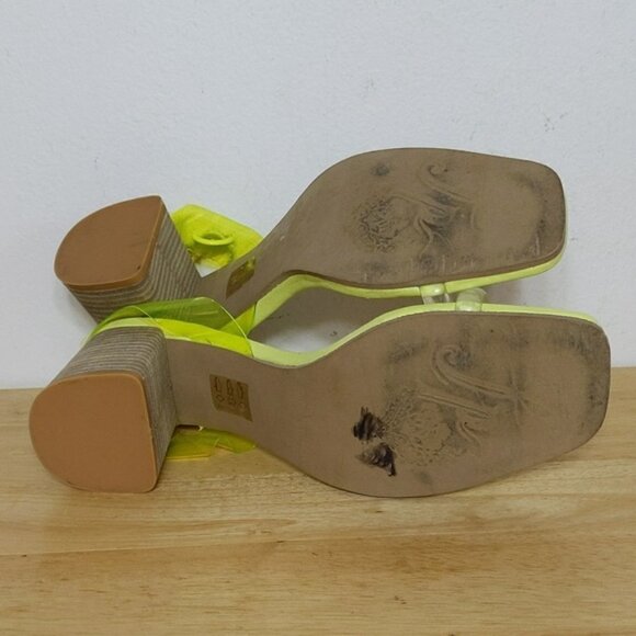 Free People Neon Yellow Transparent Sandals Heels Shoes Square Toe - Picture 5 of 7